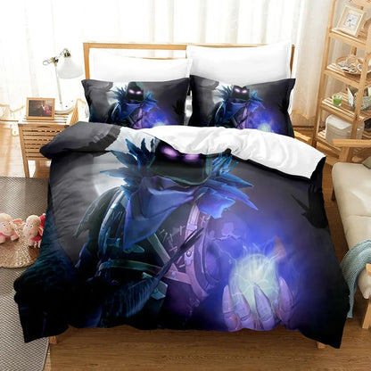 F-Fortnite 3PCS Bedding Set Battle Royale Kids Duvet Cover Quilt Pillowcase Double Size Victory Game Bedroom Linen Decoration