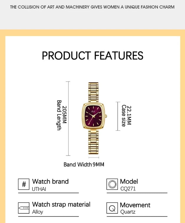 New Gold Watch Women Light Luxury Brand Waterproof Simple Retro Steel Strip Female Student Temperament Fashion Quartz Wristwatch