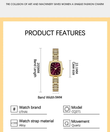 New Gold Watch Women Light Luxury Brand Waterproof Simple Retro Steel Strip Female Student Temperament Fashion Quartz Wristwatch