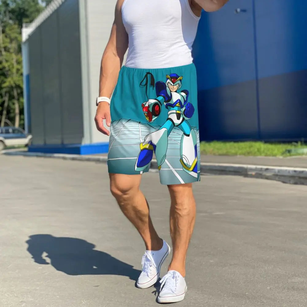 Custom Megaman Video Game Mega Man Short Pajama Pants Men Sleepwear Sleep Lounge Bottom Shorts Sleeping Pants