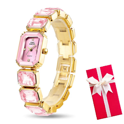 Ladies Wrist Watch Small Golden Square Quartz For Women Bracelet Watches Top Brand Luxury Diamond Fashion Women's Watch 2024