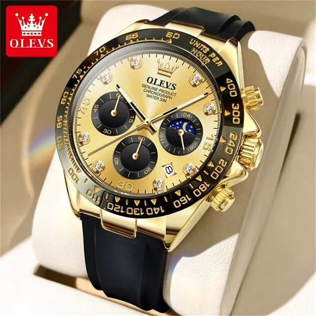 OLEVS Luxury Brand Quartz Watch for Men Waterproof Luminous Moon Phase Hour Men's Watch Chronograph Sport Wristwatch Moonswatch