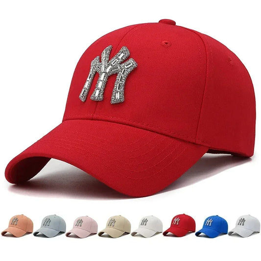 Boné com Brilhantes MY para Mulher, Primavera e Outono, Estilo Urbano Casual para Exterior, Pala Curva, Versátil e Elegante, com Proteção Solar
