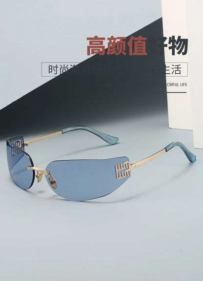 New Frameless Curved Metal Square Sunglasses Women Rimless Cutting Personality Glasses Fashion Brand Design Y2K Punk Sun Glasses