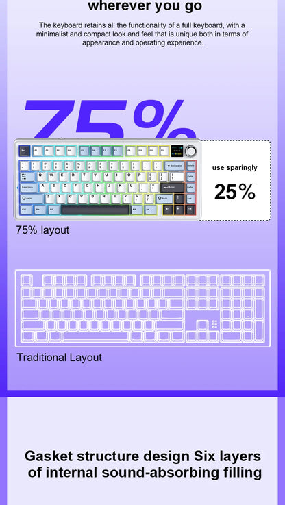 AULA F75 MAX Gaming Mechanical Keyboard 75% Wired/Bluetooth/2.4G Hot-Swap RGB E-sports Keyboard with TFT Screen for PC/Mac  ﻿