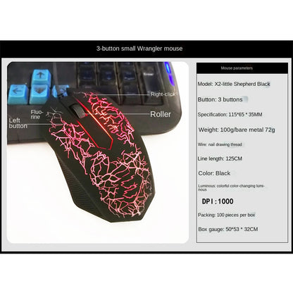 Herní myš 2400 DPI s USB kabelem, LED podsvícením, profesionální myš pro hráče, ergonomická počítačová myš pro PC, notebook a Macbook