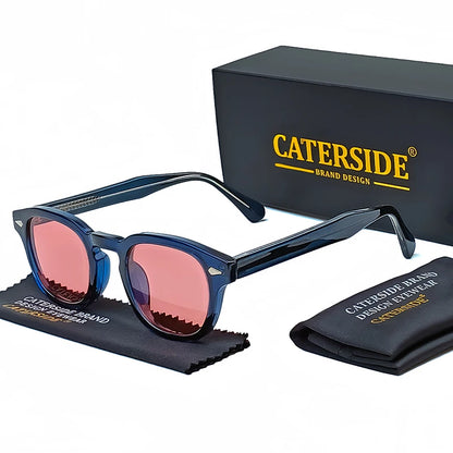 CATERSIDE Retro Small Circular Sunglasses Men Punk Propionic Luxury Brand Design Sun Glasses Women Business Party Eyewear UV400