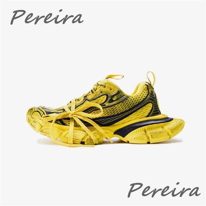 Street Style Thick Sole Men Sneakers New Mixed Colors Lace-Up Couple Casual Shoes Comfortable Breathable Running Walking Shoes