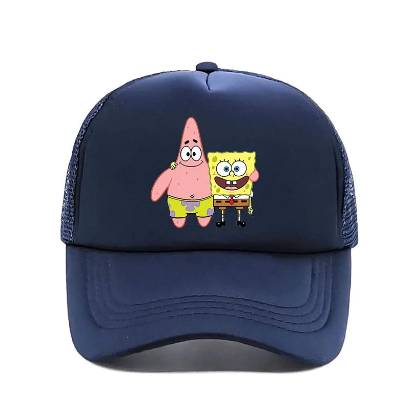 Fashion Cute SpongeBobs Print Baseball Cap Cartoon Men Women Summer Sun Mesh Hat Anime Adjustbale Sunshade Golf Cap Trucker Hat