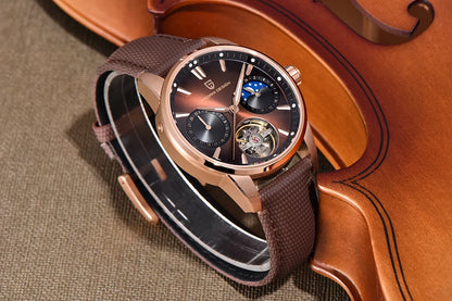 PAGANI DESIGN – Montre mécanique de luxe pour homme, 41 mm, verre saphir, bracelet en cuir, étanche, style pilote, avec tourbillon et phase de lune