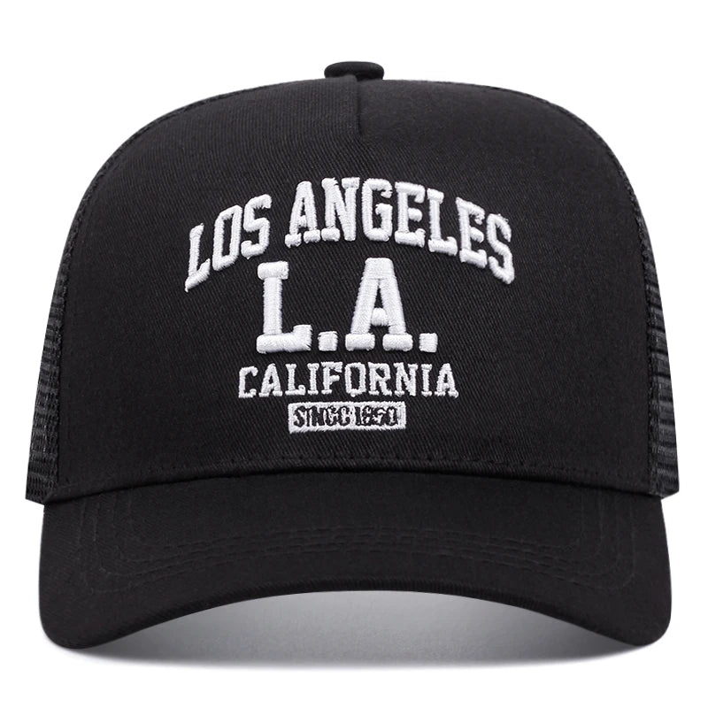 LOS ANGELES-broderad keps för män och kvinnor, för utomhussport och evenemang – trendig amerikansk trucker-keps i nät