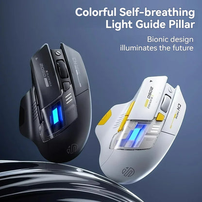Inphic A9 Pro gamingmus med tre tilstande, farverig lysguide, strømindikator, justerbar DPI, makrodriver, ergonomisk, 12800DPI