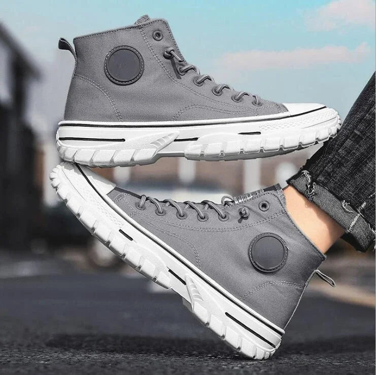 Pantofi din pânză pentru bărbați, pantofi sport casual înalți, respirabili, gri, pentru skateboarding, vulcanizați, adidași confortabili, nou