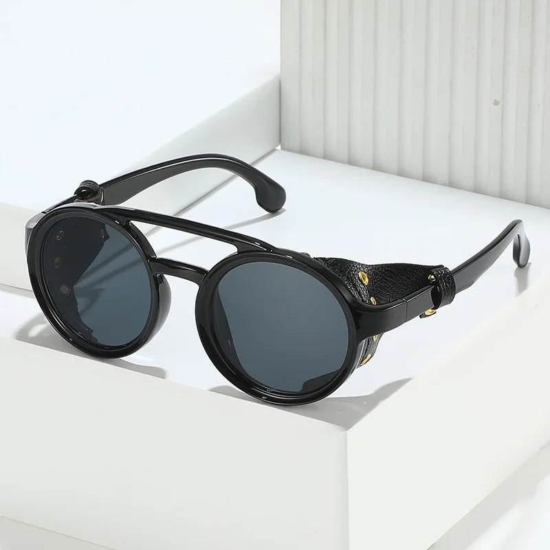 Retro Sunglasses Men Women Leather Round Glasses Vintage Goggles Anti Wind Outdoors Sports Sun Glasses UV400