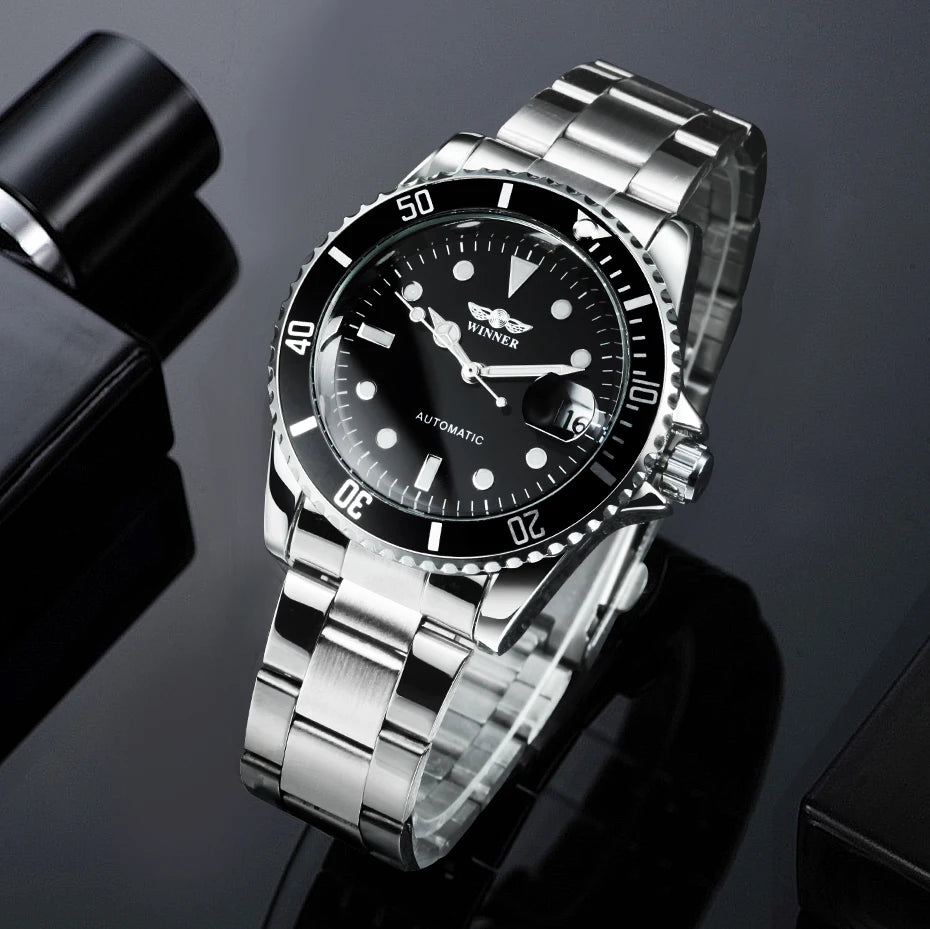Montre mécanique classique pour homme – Marque de luxe, style professionnel, mouvement automatique, lunette rotative, cadran luminescent, bracelet en acier