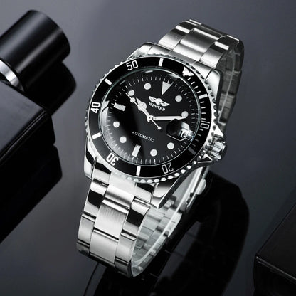 Montre mécanique classique pour homme – Marque de luxe, style professionnel, mouvement automatique, lunette rotative, cadran luminescent, bracelet en acier