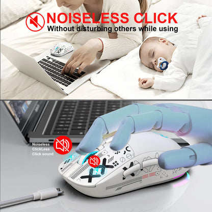 3 tilstande Bluetooth-gamingmus, genopladelig 2.4G USB trådløs mus med RGB-baggrundsbelysning til iPad, tablet, laptop og computer