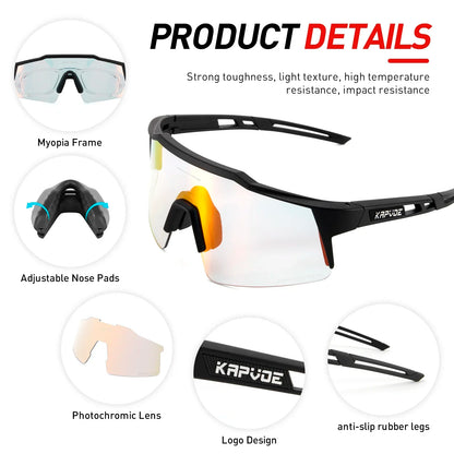 Kapvoe Photochromic Cycling Sunglasses Men Glasses Fashion Mountain Bicycle Outdoor Road Riding Goggles Eyewear Sports MTB Bike
