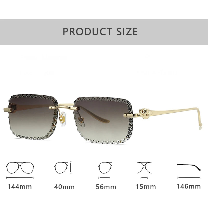 New Fashion Brand Luxury Designer 2026 Sunglasses Women Men Leopard Diamond Cut Rimless Shades Glasses Elegant Trendy Sunglasses