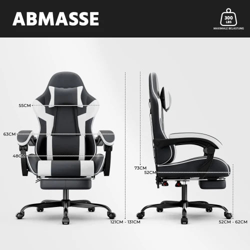 Ergonomic PU leather gaming chair with lumbar support, adjustable height and backrest, 200KG load capacity, black orange
