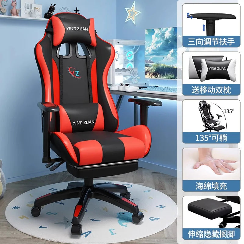 Scaun de gaming, scaun pentru computer, șezut confortabil rabatabil, pentru jocuri și live streaming, dormitor, studenți, acasă, ergonomie pentru stat prelungit pe scaun