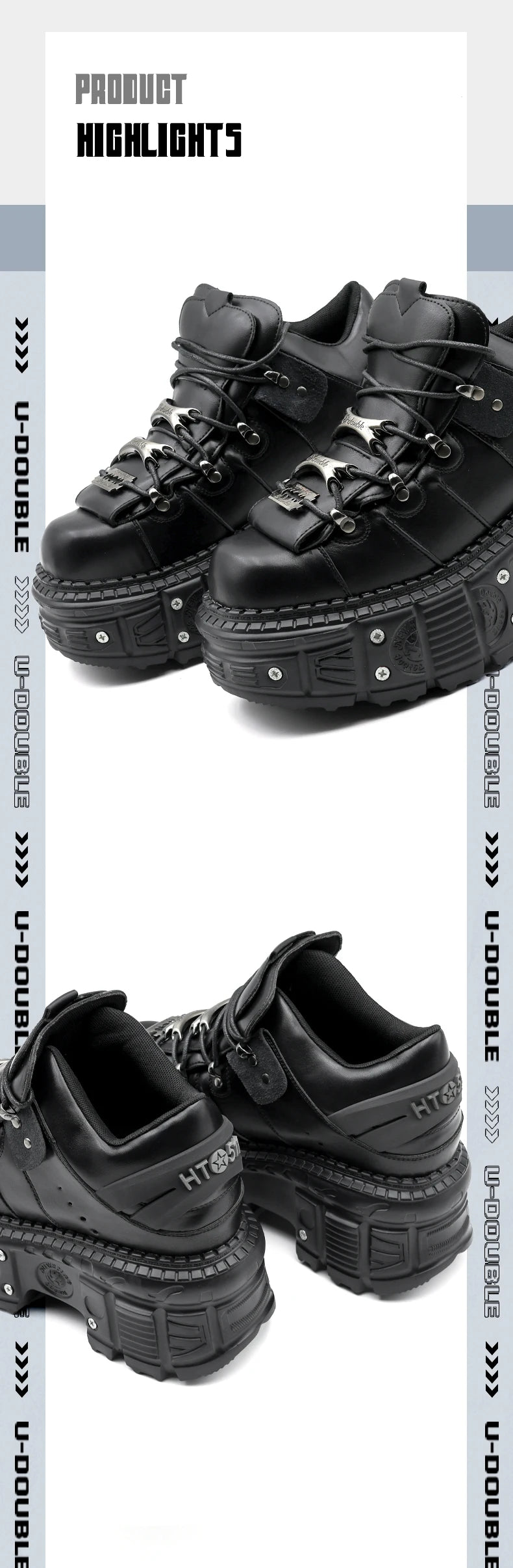 2026 New Punk Style Women Shoes Lace-up Heel Height 6CM Platform Shoes Woman Gothic Ankle Rock Boots Metal Decor Woman Sneakers
