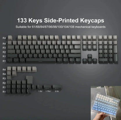 Novas Keycaps para Teclado Mecânico Gaming 60/64/84/98/108 com Switch MX, 135 Teclas OEM PBT, Gravação Lateral, Gradiente Vermelho e Preto
