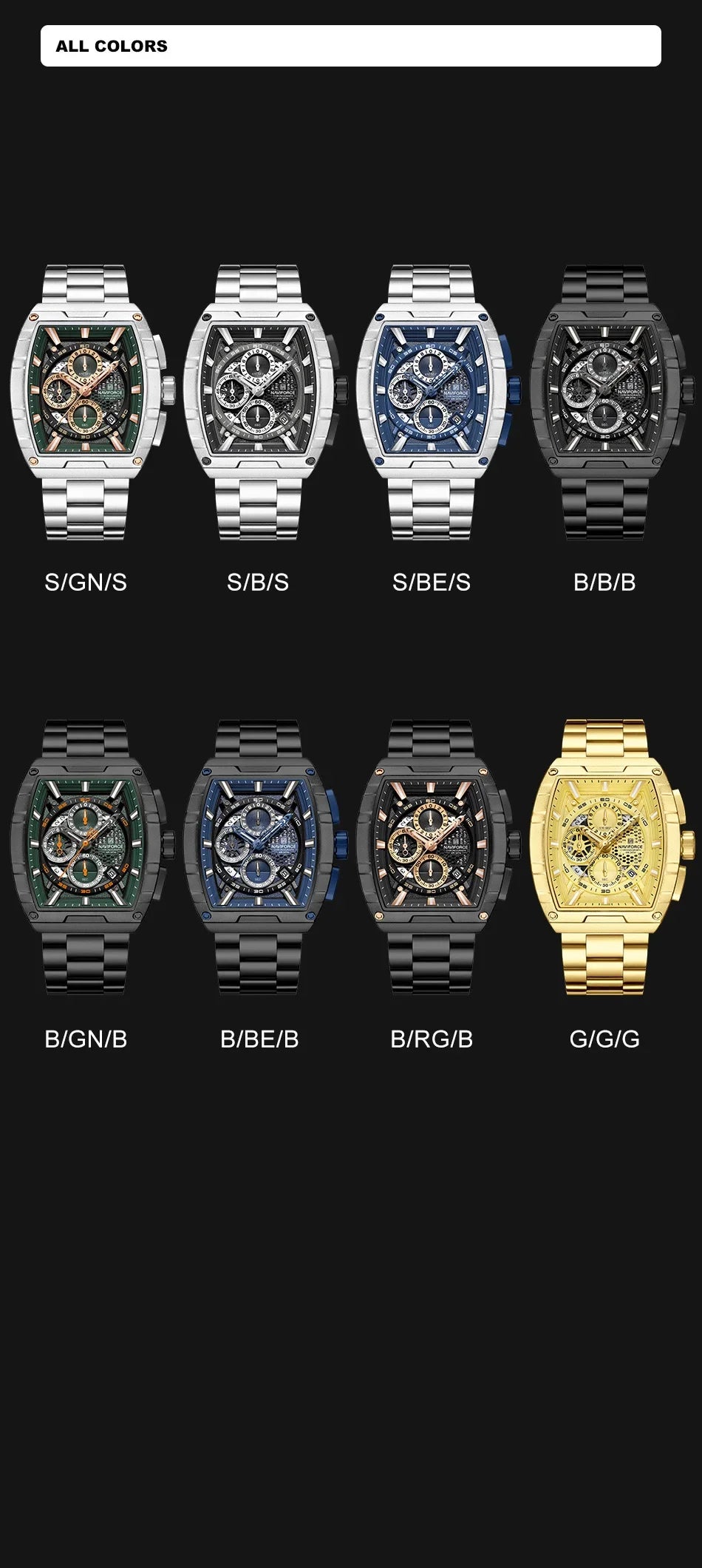 NAVIFORCE Top Brand Men's Watches Luxury Tonneau Quartz Wristwatch Waterproof Chronograph Watch for Men 2025 Auto Date Clock
