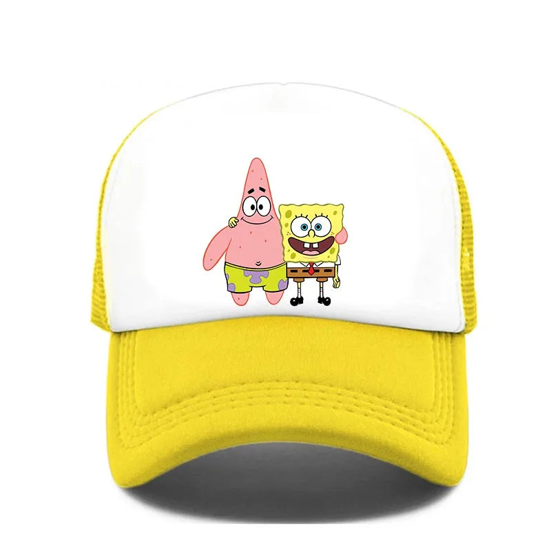 Fashion Cute SpongeBobs Print Baseball Cap Cartoon Men Women Summer Sun Mesh Hat Anime Adjustbale Sunshade Golf Cap Trucker Hat