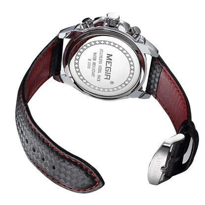 Ceas de mână analogic cu cuarț pentru bărbați MEGIR – Ceas de lux rezistent la apă, cu brățară din piele, stil casual, model 1010 (negru)
