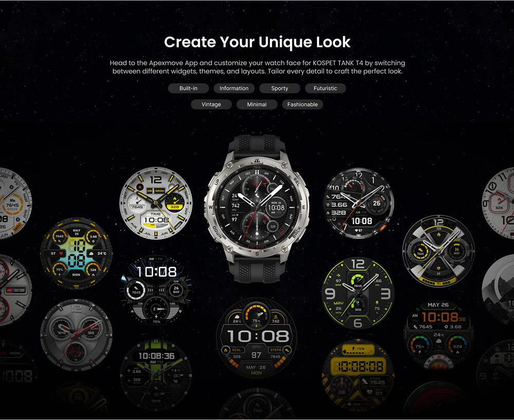 KOSPET Tank T4 Men's Rugged Smart Watch Military Grade Full Stainless Steel GPS 100M Waterproof 45M Freediving Health Monitor