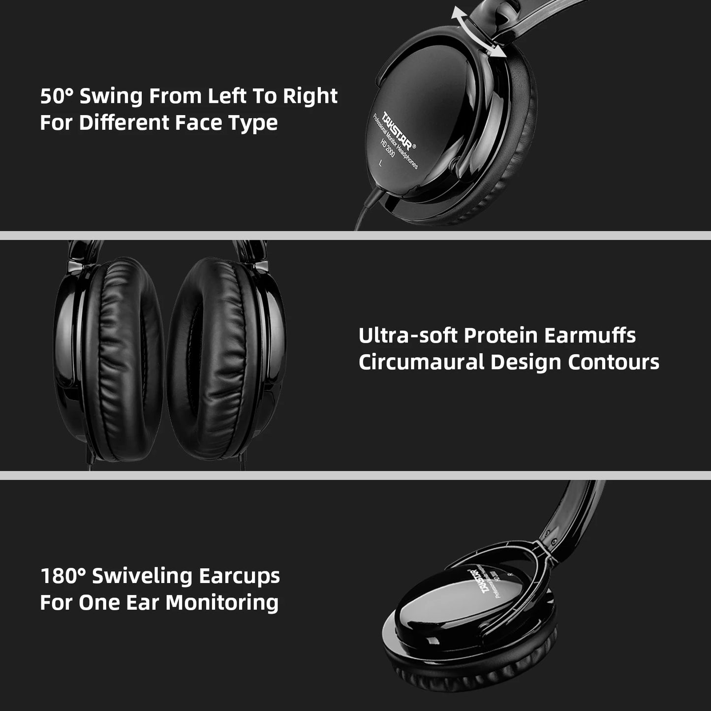 Takstar HD2000 Wired Over Ear Headphones Studio Monitor & Mixing DJ Stereo Headsets for Computer Recording Phone Piano Guitar PC