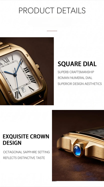 New Luxury Men's Quartz Watch Classic Retro Style Women's Watch Roman Numerals Date Display Stainless Steel Japanese Movement