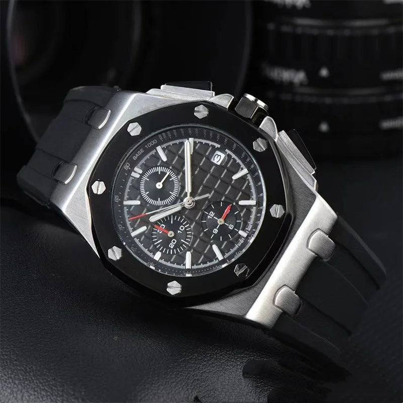 Men's Chronograph Sport Watch Date Display Luxury Chronograph Wristwatch Sport & Business Casual Watch with Rubber Strap