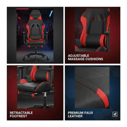 Massage Gaming Chair with Footrest Black and Red 66X56X120,5-131 cm in Imitation Leather, Reclining 360 Swivel Chair ° Maximum 110 kg