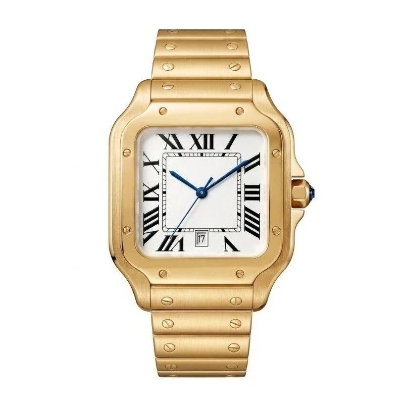 New Luxury Men's Quartz Watch Classic Retro Style Women's Watch Roman Numerals Date Display Stainless Steel Japanese Movement