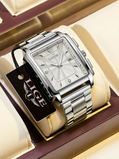 Relogio Masculino LIGE Fashion Military Watch Men Square Mens Watches Top Brand Luxury Waterproof Quartz Chronograph Wristwatch