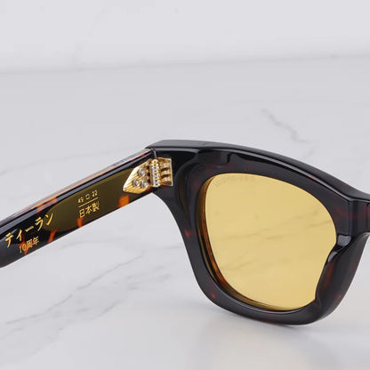 DEALAN Decade Collection Men's Classical Tortoise Gold Sunglasses Vintage Craft Cat Eye Thick Acetate Solar Glasses UV400