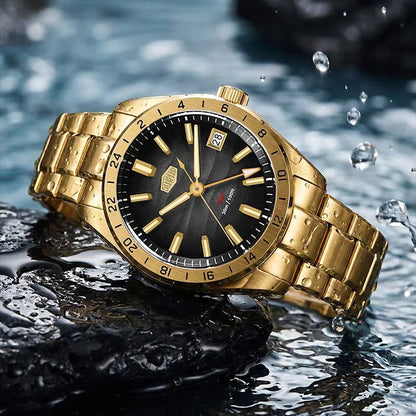 HEROFORCE Business Quartz Watch Men Clock GMT Date Luxury Man Wristwatch Waterproof Luminous Stainless Steel Men's Watches Reloj