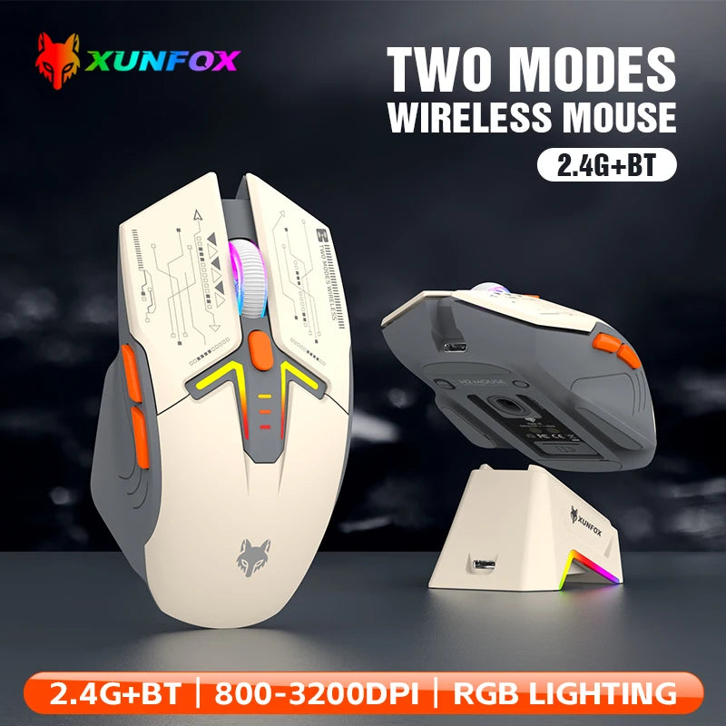 XUNSVFOX H2 trådløs Bluetooth-mus med dual-mode, RGB-lyseffekt, til laptop, gaming og kontor, med magnetisk opladning