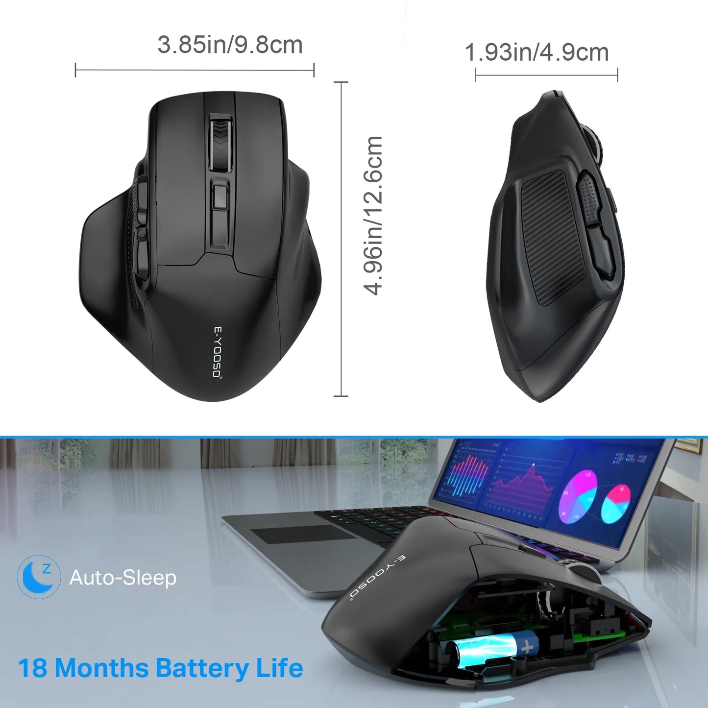 E-YOOSO 2.4G bezdrátová myš PAW3212 4800 DPI ergonomická myš herní myš kancelářská myš pro notebook PC, laptop a MacBook