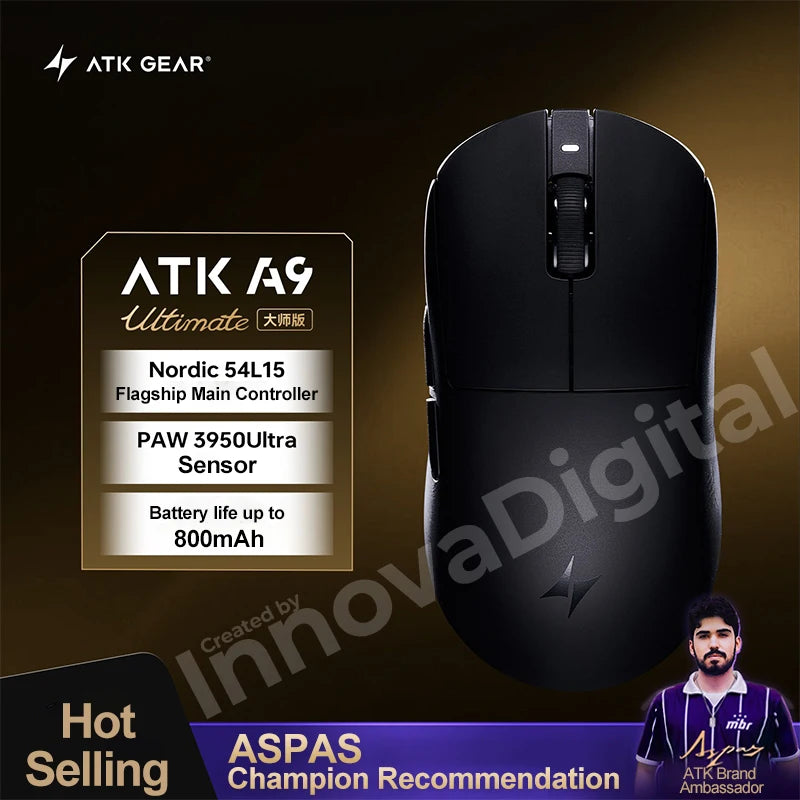 ATK Dragonfly A9 Ultimate vezeték nélküli gaming egér A9 Air PAW3950, ultrakönnyű ergonomikus e-sport gamer FPS egér CSGO-hoz A9 Ultra