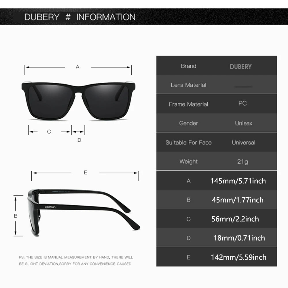DUBERY Full Rim Polarized Fashion Sunglasses For Men And Women 14 Colors Model 108