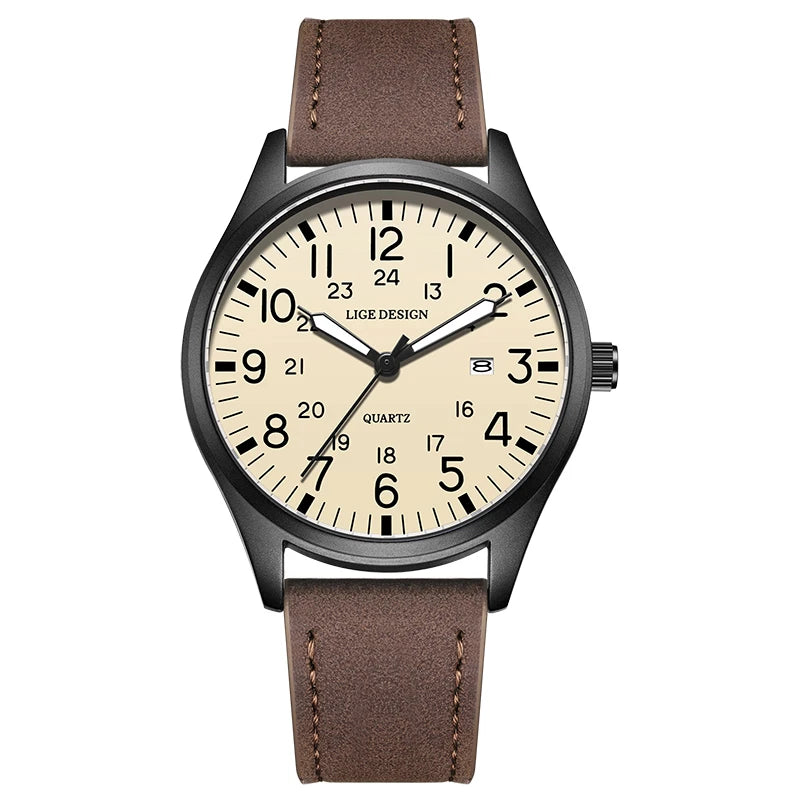LIGE Top Brand Luxury Men Quartz Watch Date Nylon Leather Waterproof Luminous Military Sports Watches For Men relogios masculino