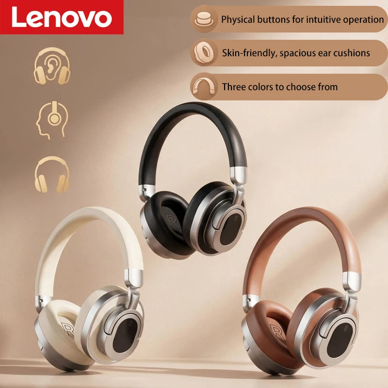 Casque Bluetooth Lenovo rétro, supra-auriculaire, avec boutons physiques, casque sans fil, coussinets d'oreille spacieux, écouteurs stéréo pour les trajets quotidiens.