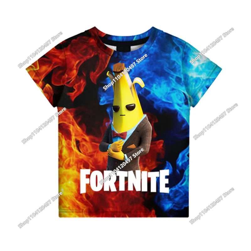 Zomer T-shirt voor kinderen, Battle Royale Fortnite Heldenoverwinning 3D, voor jongens en meisjes, babykleding
