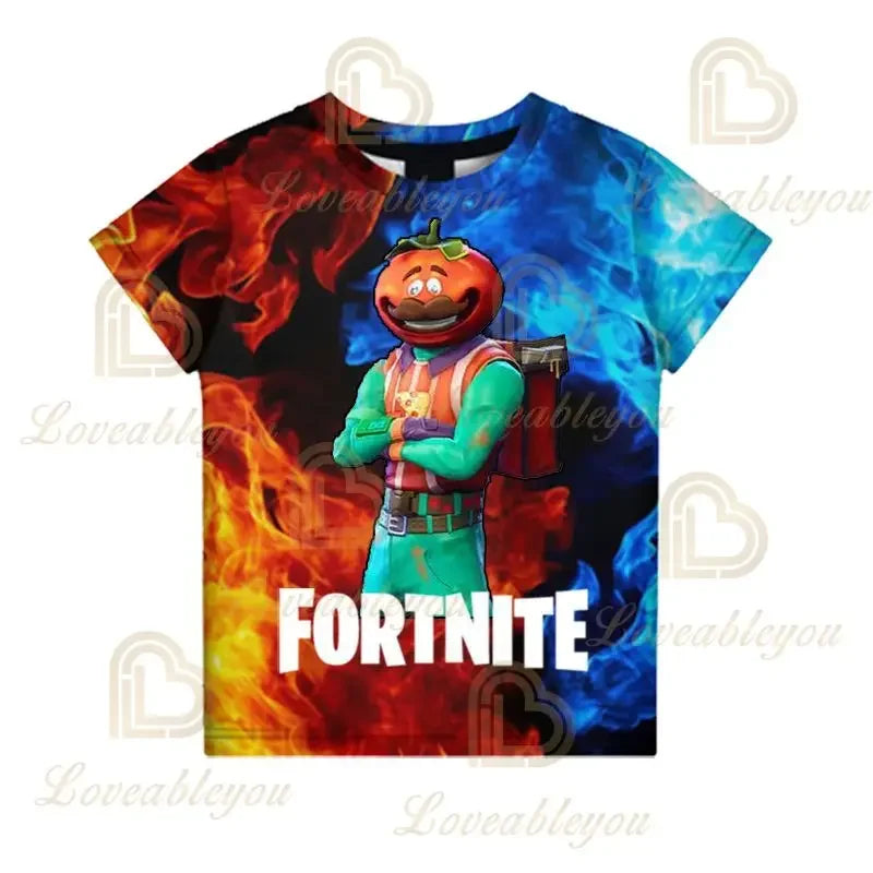 Battle Royale T-paita Fortnite T-paita Victory Cartoon -yläosat nuorille, lasten Hero Game Fortress Night 3D -T-paita pojille ja tytöille