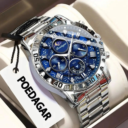 Relógio para homem POEDAGAR – Cronógrafo de luxo, estanque e luminescente, em aço inoxidável, estilo desportivo e militar, com movimento de quartzo