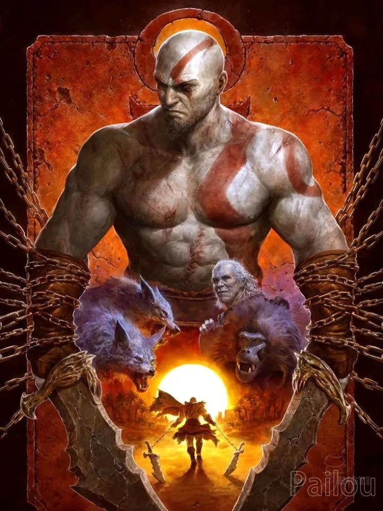 God Of War Ragnarok 5D DIY Diamond Painting Kit Greek Mythology Kratos Art Mosaic Cross Stitch Handcraft Home Room Decor Gift