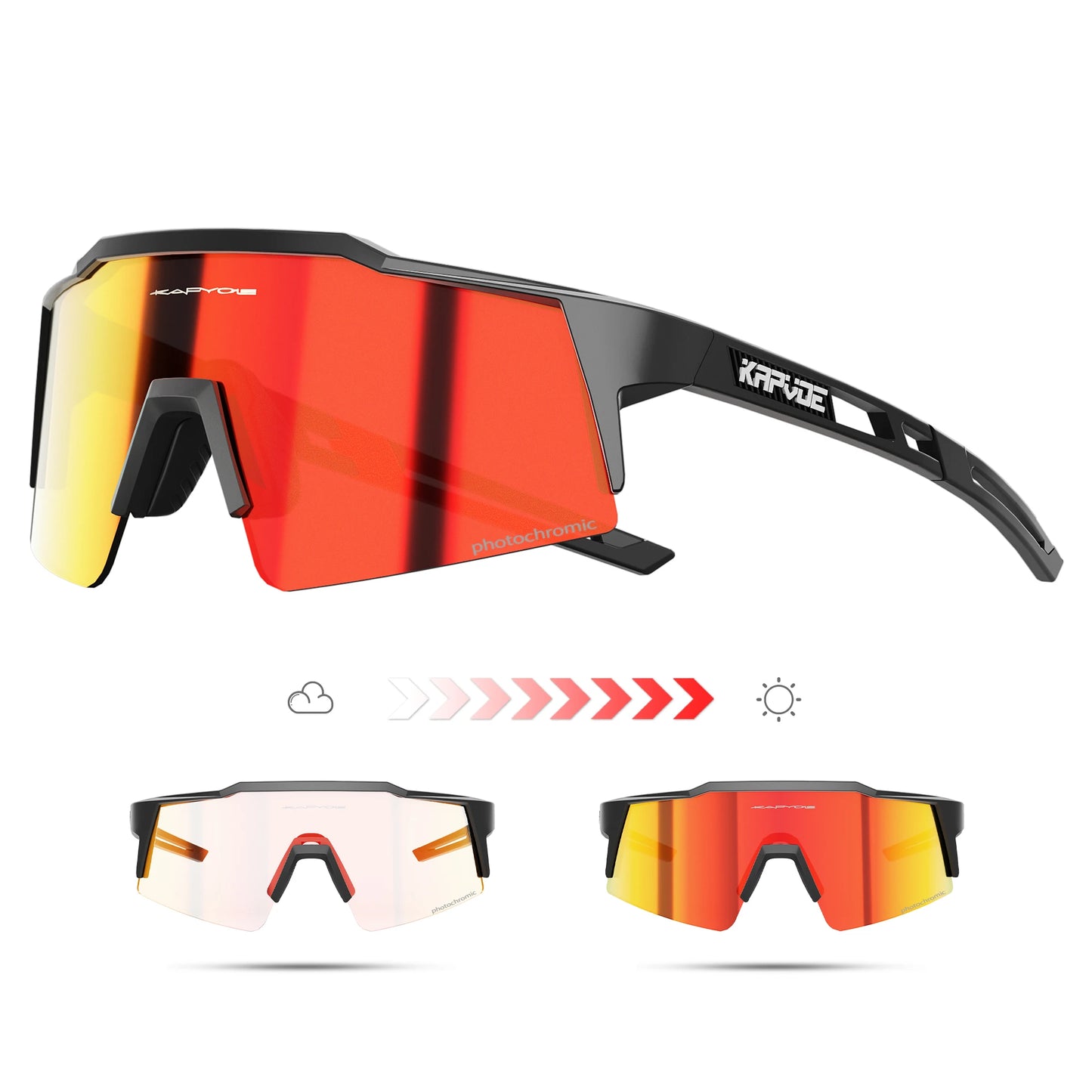 Kapvoe Photochromic Cycling Sunglasses Men Glasses Fashion Mountain Bicycle Outdoor Road Riding Goggles Eyewear Sports MTB Bike
